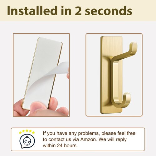 Josmimic Self Adhesive Wall Hooks for Hanging: Extra Strong 13 LB, Hook for Coat, Towel in Bathrooms, Shower, Kitchen, Wall, Door Hook, Gold 4 Pack