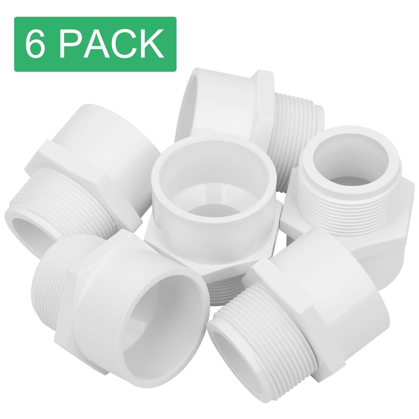 Lswteiz 6Pack 1-1/2" PVC Male Adapter Pipe Fittings (Socket x Male Pipe Thread) Furniture Grade SCH40 2-Way 1.50" PVC Coupling Pipe Connectors for Plumbing Water Line