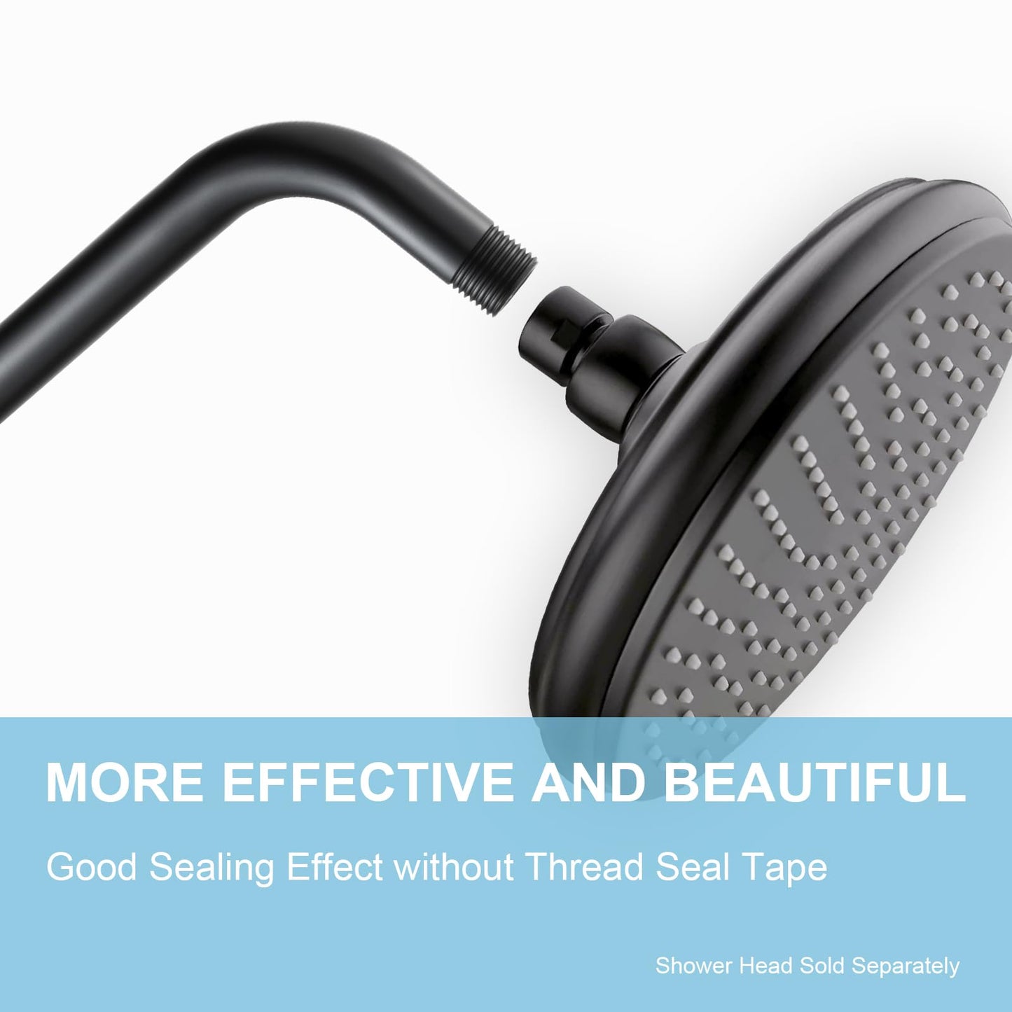 OFFO Shower Head Extension Arm 13 in, S Shaped High Rise Extender with Flange Shower Head Pipe Arm, Matte Black