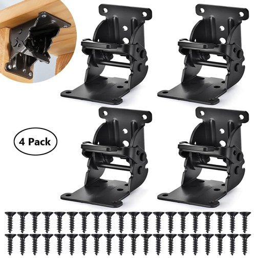 4 Pack Folding Brackets, Self-Locking Hinges with Screws & Non-Slip Pads, 500LB Capacity Adjustable Support for Table/Bed/Desk Legs, Quick-Install Heavy-Duty Extension Support Bracket