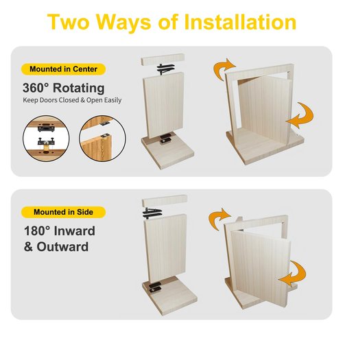 Heavy Duty Hidden Pivot Hinge - 570LB Load Bearing, 360° Rotation Invisible Door Hinge for Murphy Door Kit, Bookcase, Secret Door & Cabinet, Includes Hardware Kit (Black, 2 Pack)