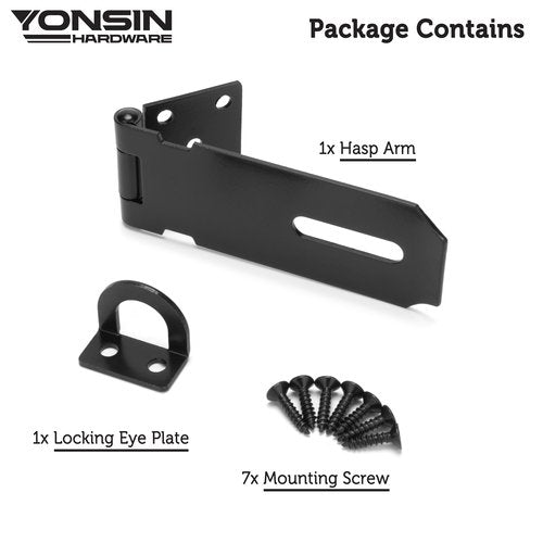YONSIN 4" Door Padlock Safety Hasp Latch, Door Hasp Clasp Lock Gate Shed Hasp Latch Lock for Door Window Cabinet Pet Cage Toolbox Shed Fence, 304 Stainless Steel, Matte Black Finish, 1 Pack