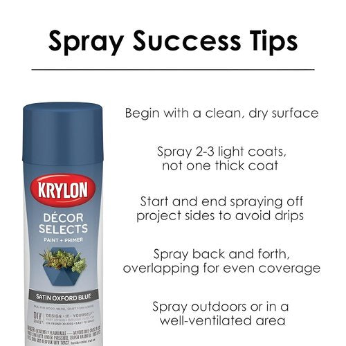 Krylon Décor Selects Spray Paint and Primer in One, Satin Oxford Blue, 6 oz.