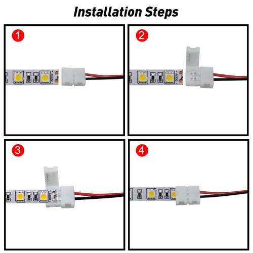 LightingWill 10pcs/Pack Strip Wire Solderless Snap Down 2Conductor LED Strip Connector for 10mm Wide 5050 5630 Single Color Flex LED Strips