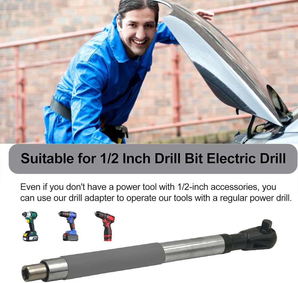 Offset Extension Wrench Impact for Electric Drill, with 4 Socket Adapters and 1/2‘’ Drill Adapter, Multifunctional Chain Drive Electric Ratchet Wrench Tool for Tightening Fasteners (1pcs)