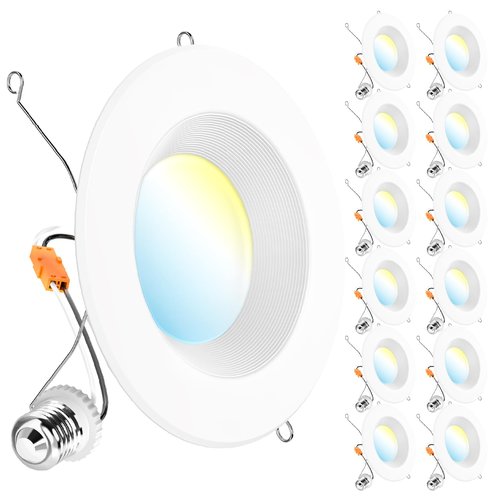 Sunco 12 Pack Recessed Lighting 6 Inch, Retrofit Can Lights, 965LM, 13W (75W Equivalent), Selectable CCT 2700K/3000K/3500K/4000K/5000K, Dimmable, Baffle Trim, Damp Rated UL.