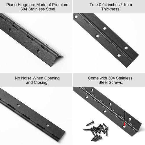 2 Pack Piano Hinge 30 Inch x 1.2 Inch Heavy Duty Stainless Steel Black Continuous & Piano Hinges for Cabinets Boat Marine Door, 0.04" Leaf Thickness 1.2'' Open Width
