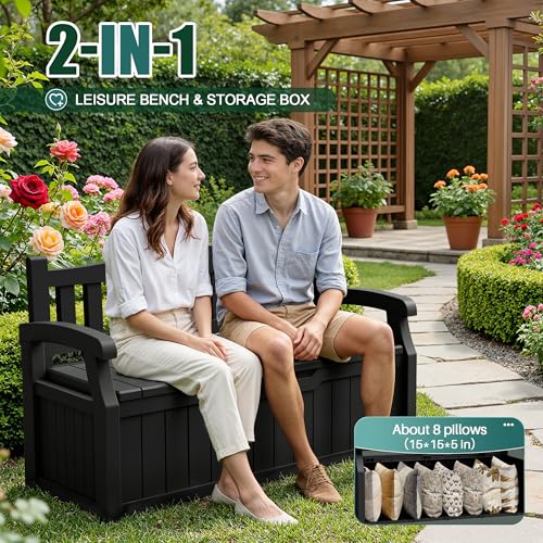 Devoko Waterproof Lockable 80 Gallon Storage Bench Deck Box Black - Outdoor Seating & Storage