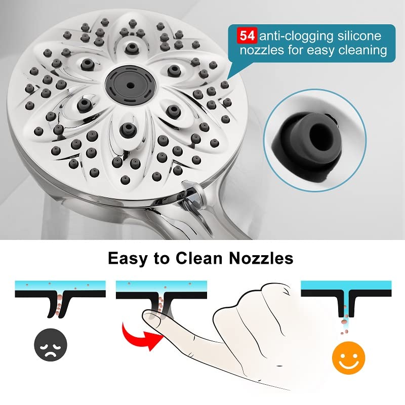 JDO High-Pressure Handheld Shower Head with 6 Modes, 4.7 Inch Chrome