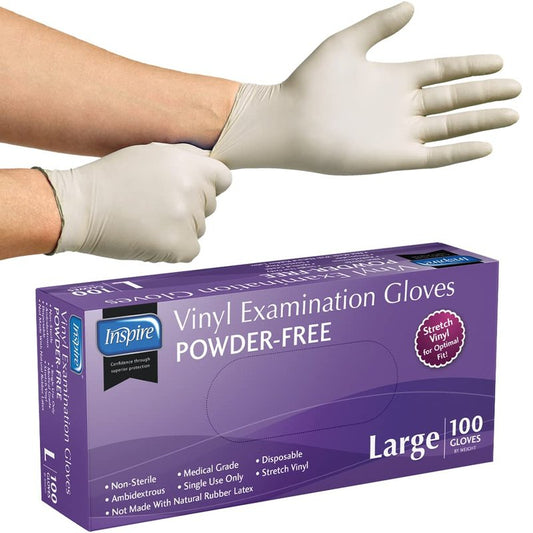 Inspire Medical Exam Gloves | Powder Free Stretch Vinyl Glove | Disposable Latex Free Gloves Food Safe For Cooking And Home Use