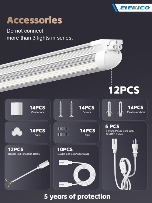 ELEKICO 12 Pack Super Bright 100w 8ft Led Shop Light, 15000lm 5000k V Shape 8' Led Shop Lights 8ft, Linkable 96" 8 Foot Shop Lights for Garage Workshop Shop Warehouse Lighting
