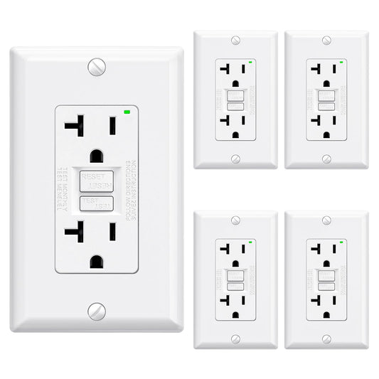 ELEGRP GFCI Outlet 20 Amp, Self-Test GFI Electrical Outlet with Narrow Design, GFCI Receptacle with LED Indicator, UL Listed, White, Wall Plate Included, 5 Pack