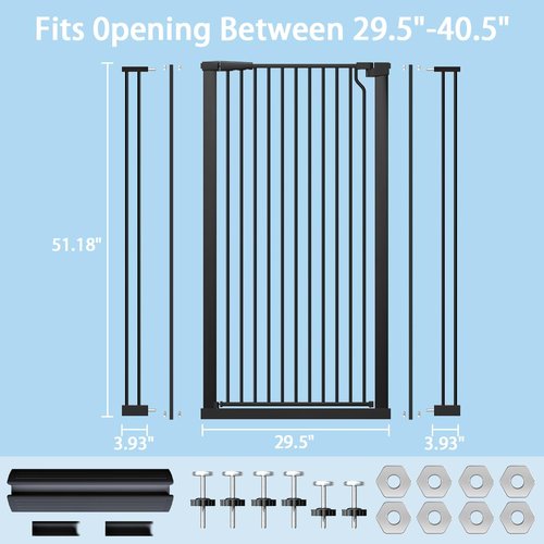 51.18" Extra Tall Cat Gate for Doorway,29.5"- 40.5" Wide Auto Close Tall Pet Gate No Drilling Pressure Mounted for Hallway Kitchen,Black