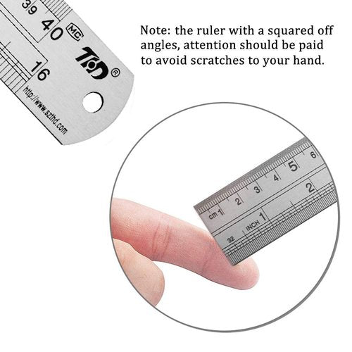 ZZTX Ruler Metal Straight Edge Stainless Steel Ruler 16 Inch Ruler Set Rulers Bulk 2 Pack