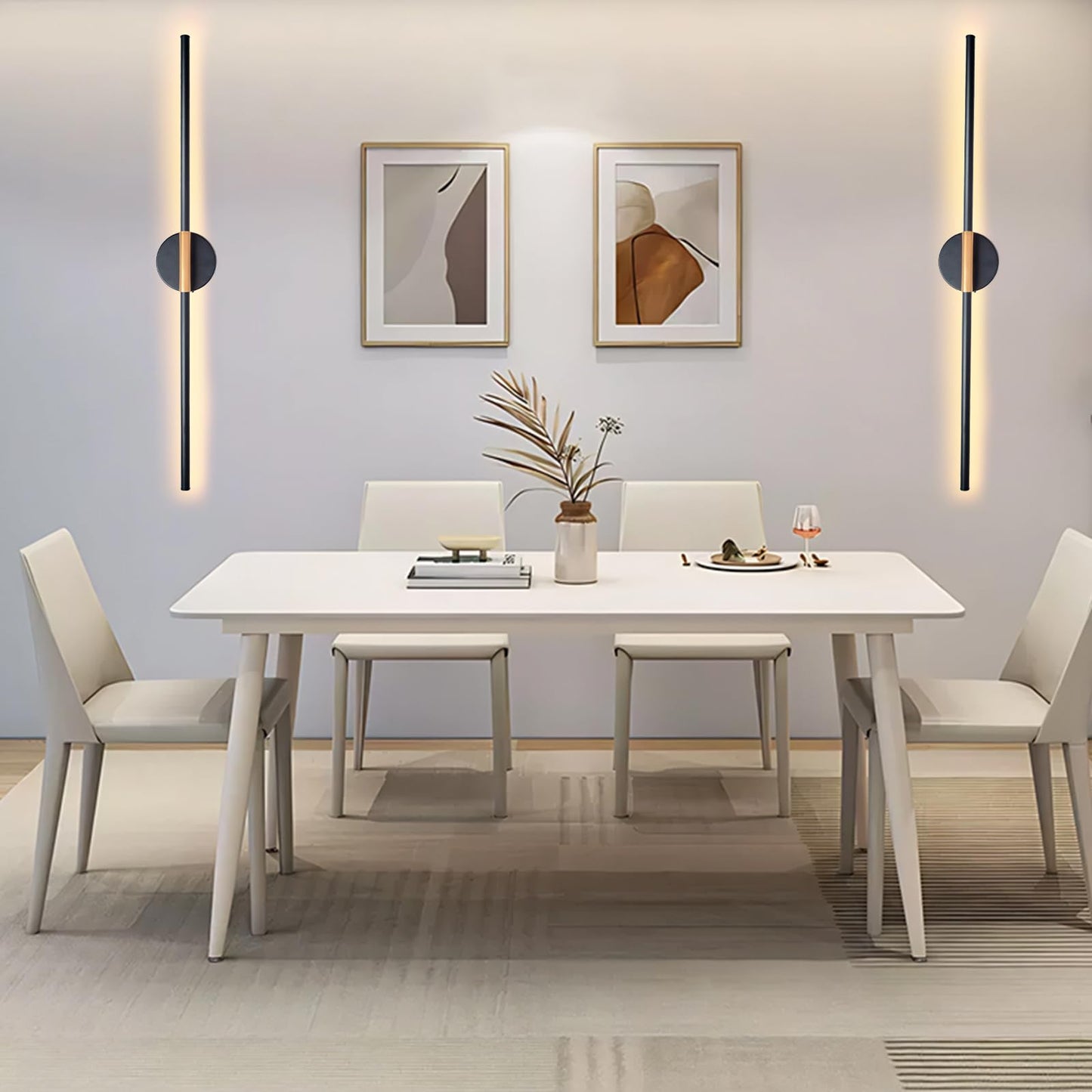 Wireless Wall Sconces Set of 2, Battery Operated Wall Sconce with Remote Dimmable 28.7 Inch 5000mAh Rechargeable 360°Rotate Bedroom Lights For Wall Lamps Decor for Living Room, Hallway-Warm White