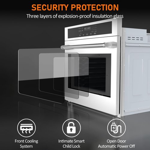 GustoWave 30 Inch Wall Oven Single Wall Ovens, 4.8 Cu. Ft. Electric Built-In Convection Oven, 3800W Broil Bake Roast Function Range, Touch Control, LED Display, Timer, Safety Lock