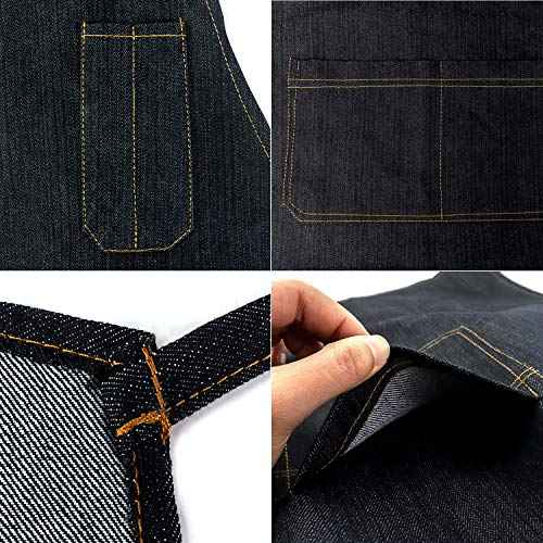 QWORK Heavy Duty Denim Work Apron With Pockets, Adjustable Jean Tool Apron for Men and Women