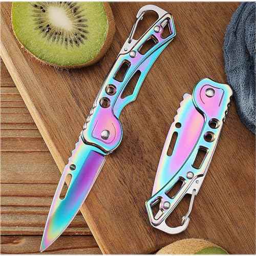 2 Pack Pocket Knife (Multicolored Titanium) with Key Ring Easy To Everyday Carry, Folding Knife Self-Defense