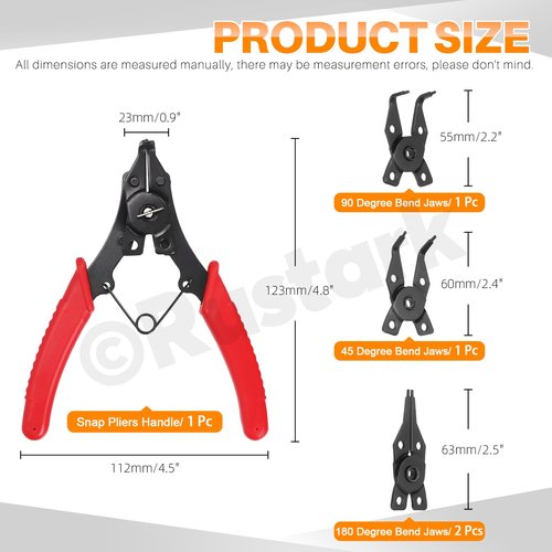 Rustark 312Pcs 4 in 1 Snap Ring Pliers with M1.5-M10 Black E-Clip Circlip Retaining Rings Assortment Kit and M4-M28 C-Clip External Snap Rings Assortment Kit with Tweezers