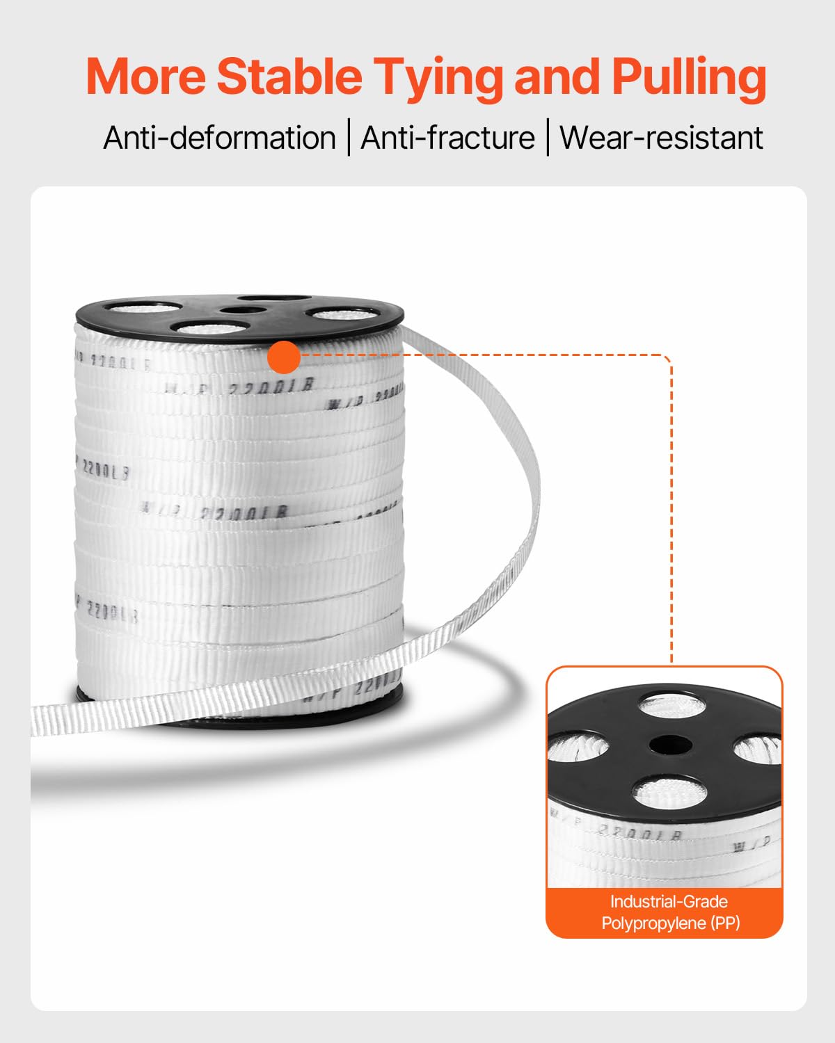 VEVOR Polyester Pull Tape, 2500 lbf Tensile Capacity Polyester Webbing, 3/4" x 265' Cable Pulling Tape, Printed Webbing Mule Tape Flat Rope for Packaging, Commercial Electrical, Gardening