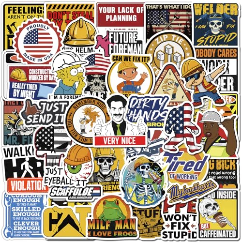 200 PCS Holographic Hard Hat Stickers for Adults ? Funny Waterproof Vinyl Decals for Helmets, Toolbox, Laptop, Water Bottle, Construction Work Hard Hat Accessories for Welders, Electricians, Mechanics