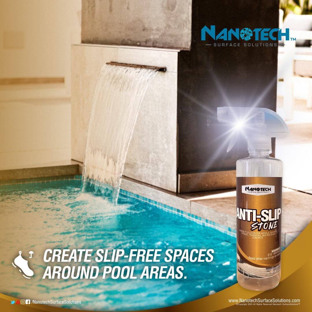 Nanotech Surface Solutions Anti Slip Stone -Reduces Slip & Fall Accidents Due to Wet Floors- Interior Exterior- Works in Minutes- For Travertine, Granite, Marble, Terrazzo, Slate (16 Oz.)