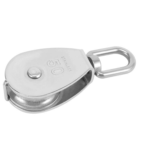 ZOENHOU 4 PCS M50 Loading 881Lbs / 400Kg Single Pulley Block, 304 Stainless Steel Single Pulley Roller with Rotatable 360°Pulley and Rings, Heavy Duty and Smooth Rope Pulley Block for Rope Lifting