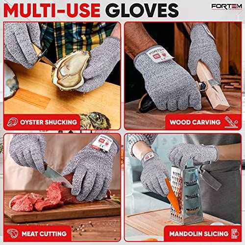 FORTEM Cut Resistant Gloves, 4x, Level 5 Protection Cutting Gloves For Oyster Shucking, Kitchen Work, Food Grade