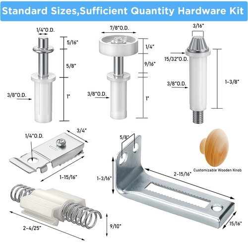 Bifold Door Hardware with Track, Bi-fold Closet Door Hardware Repair Tool Kit, Included Top Guide Wheels, Top Pivot, Bottom Pivot, Spring, Metal Pivot Pin and Steel Track (60 inch)