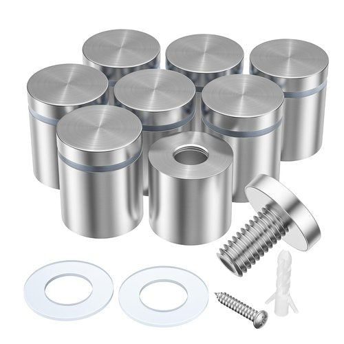 LuckIn 8 Pack Standoff Screws for Acrylic (1 in. Dia x 1 in. L), Stainless Steel Stand Off Wall Mounts Hardware for Sign Holder, Silver