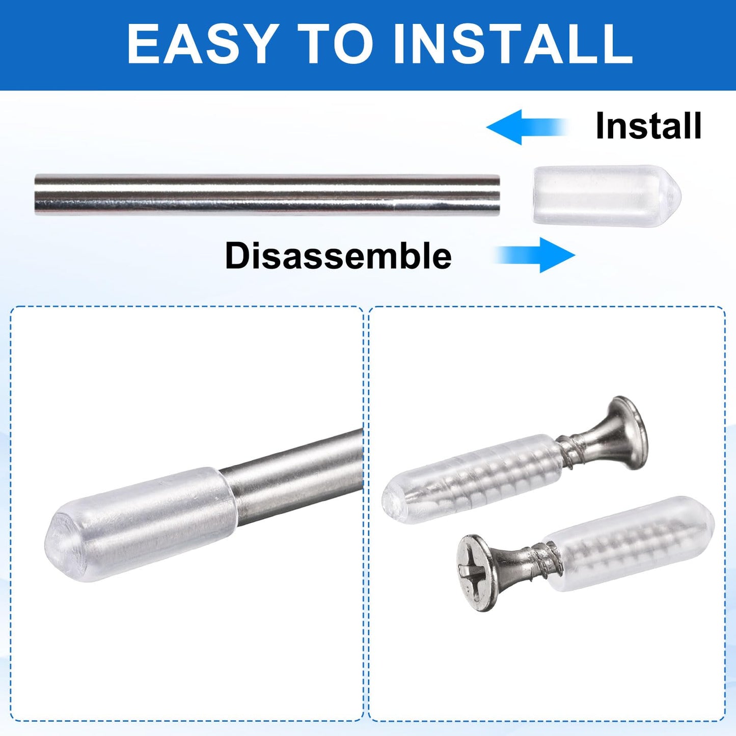 HARFINGTON 100pcs Round Rubber End Caps 9.5mm ID Bolt Covers Caps Vinyl Rubber Flexible Screw Thread Protectors for Metal Tube Rod Bolts, Translucent