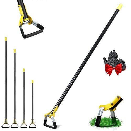 Weeder Hoe Tool for Garden, Double Edge Weeder Hoe, Weeder - Weeding Tool Garden Hoe No-Rust Push-Pull Long Handle, Adjustable Weeding Loop Stirrup Hoe, for Flower Beds,Yards (3rd Section 47.24in)