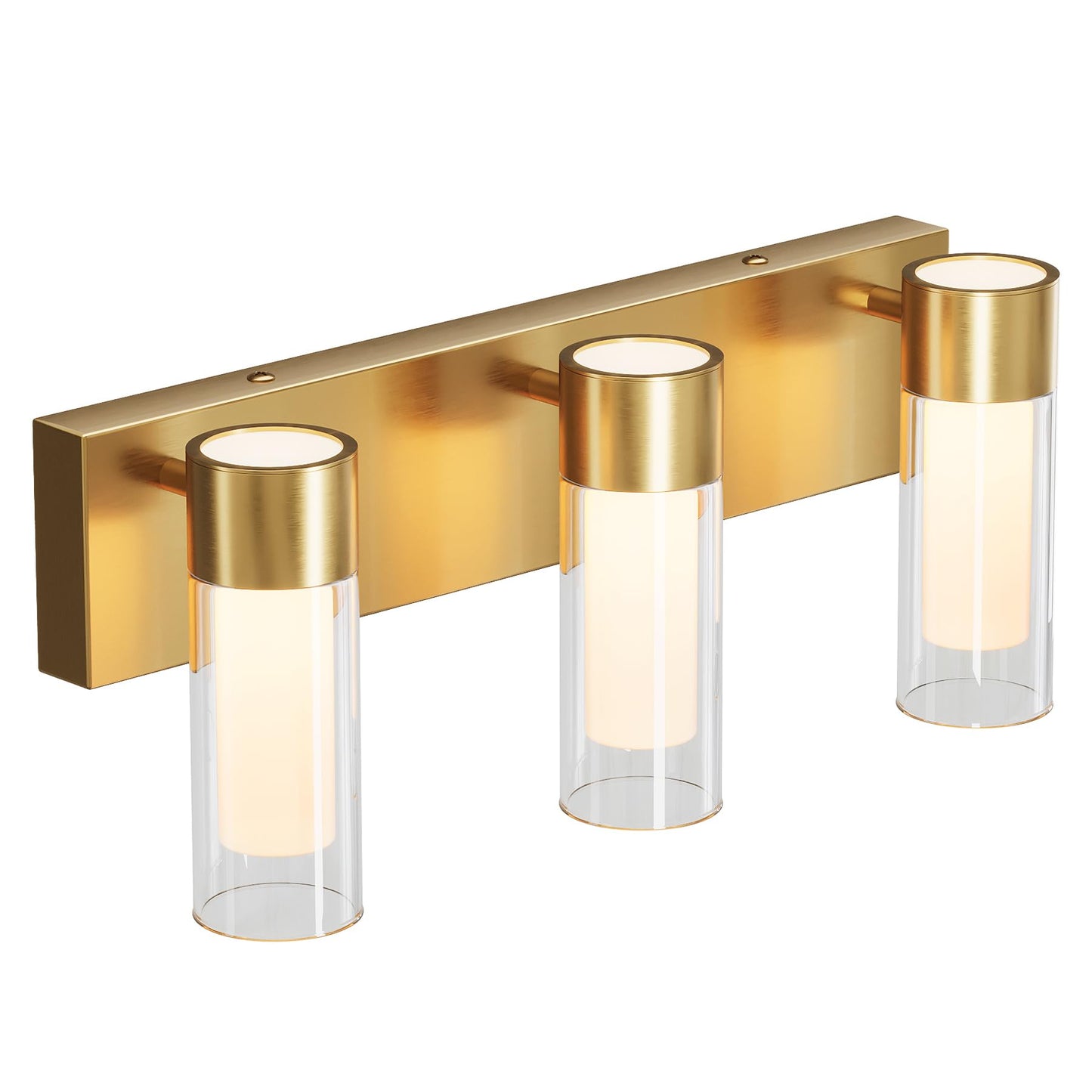 Tribesigns LED Bathroom Light Fixtures, 3-Light Vanity Lights Over Mirror, Wall Lights with 3 Color Modes & Gold Finish, Wall Sconces with Clear Glass Shades for Bathroom Hallway Bedroom
