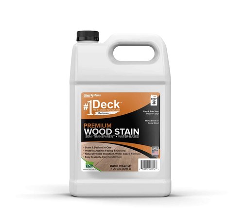 SaverSystems #1 Deck Premium Semi-Transparent Outdoor Wood Stain and Sealer in One - Water Based Wood Stain for Decks, Fences, & Siding - 1 Gallon (Dark Walnut)