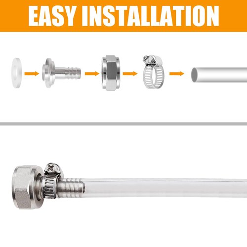 MRbrew Keg Coupler Barb Connector 2Pcs, O.D 5/16'' Beer Line Barb Fittings Homebrew Sankey Couplers Kegerator Parts Brew Hose Line Tailpiece Nipple Fitting with Sealing Washer and G 5/8 Thread Hex Nut