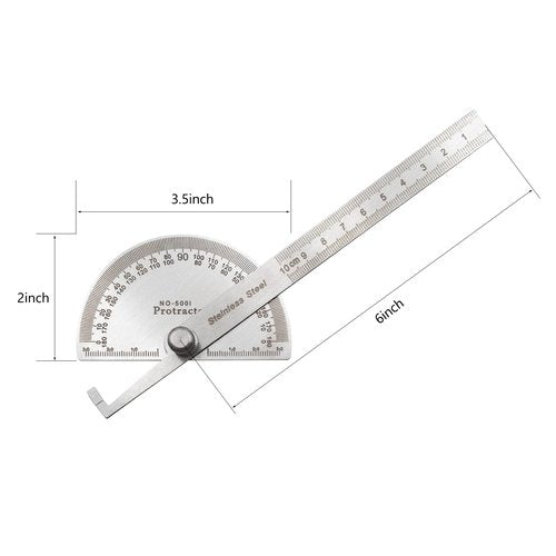 LYFJXX Stainless Steel Angle Protractor, 0-180 Degrees, 10 cm Woodworking Ruler, Angle Measure Tool