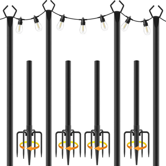 AILBTON 10Ft String Light Poles 4 Pack,Light Poles for Outside Lights,Outdoor with Fence Brackets Hanging Lights,Metal Stand Deck Patio Backyard
