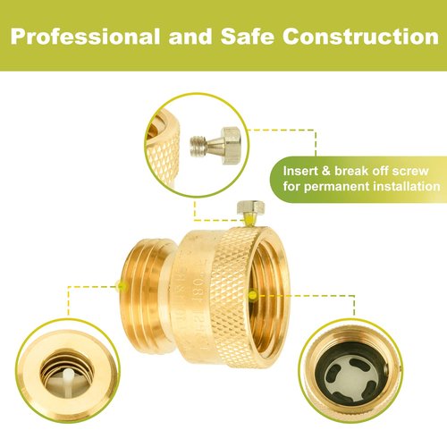 SUNGATOR 2-Pack Hose Bib Backflow Preventer, 3/4 Inch GHT Vacuum Breakers Outside Faucet, Hose Bib Anti-Siphon Valve for Outdoor Faucet, Brass 3/4'' Garden Hose Bib Anti-Backflow Preventer