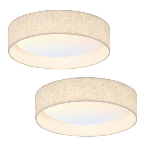 HILUXIA Modern Linen LED 13 Inch Ceiling Light Fixture with 24W 5CCT, Set of 2, Flush Mount Low Profile Room Lamp, Dimmable Minimalist Lighting for Bedroom, Kitchen, Hallway, Closet, Entryway, 2 Pack