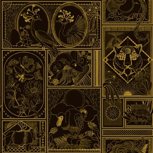 Black and Gold Peel and Stick Wallpaper Vintage Wall Paper,Removable Waterproof with Animal Pattern Contact Paper for Bedroom,Cabinets, Wall D?cor 17.3" x 78.7"
