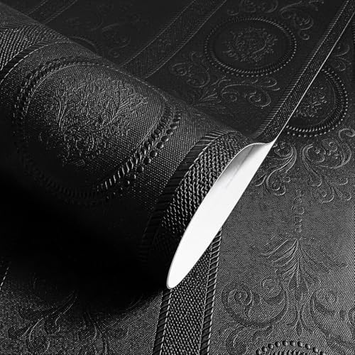 JiffDiff Black 3D Embossed Peel and Stick Wallpaper - 17.3" x 120"