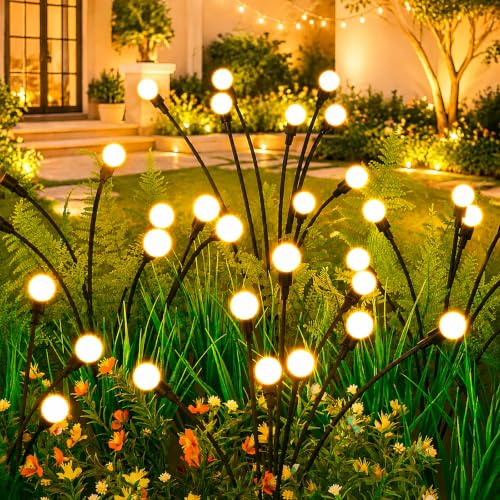 ASMAD 4 Pack Solar Fairy Lights Outdoor 32 LEDs Wind-Swaying Firefly Garden Decor