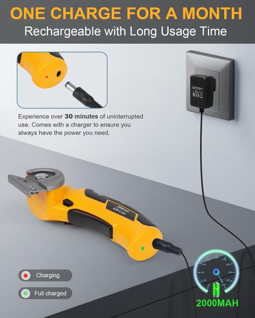 Cardboard Cutter Electric Box Cutter, Cordless Electric Scissors Carpet Cutter Tool with Rechargeable & Safety Lock, Rotary Blade for Recycling Cutting Leather, Blanket, Gifts for Men Adult Crafter