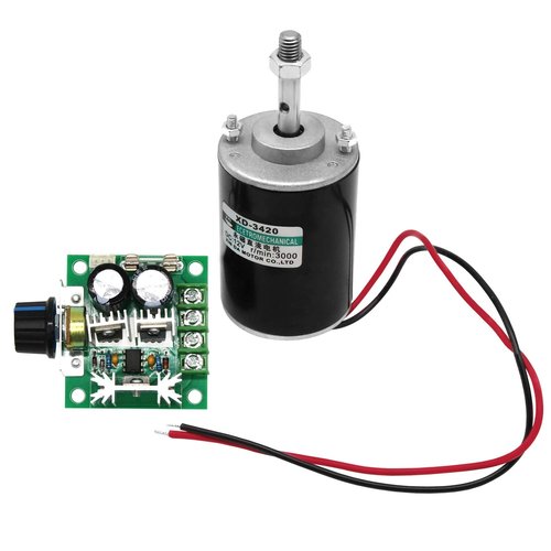 12V 30W Permanent Magnet DC Motor, 3000RPM High Speed CW/CCW Electric Gear Motor for DIY Generator and 12V-40V 10A PWM DC Motor Speed Controller Fan Controller with Knob-High Efficiency