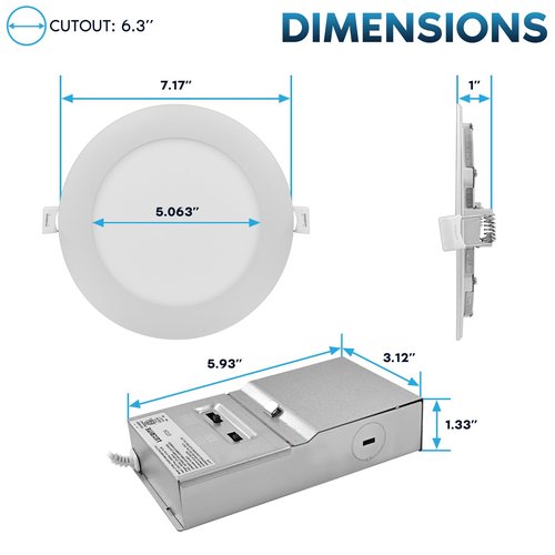 LUXRITE 6 Inch Canless Spotlight, LED Recessed Lighting, 5CCT 2700K-5000K, Dual Dimmable, 800/1050/1250 Lumens, CRI 90, 10W/13W/15W Selectable, 120-277V, IC Rated, Wet Rated, ETL Listed