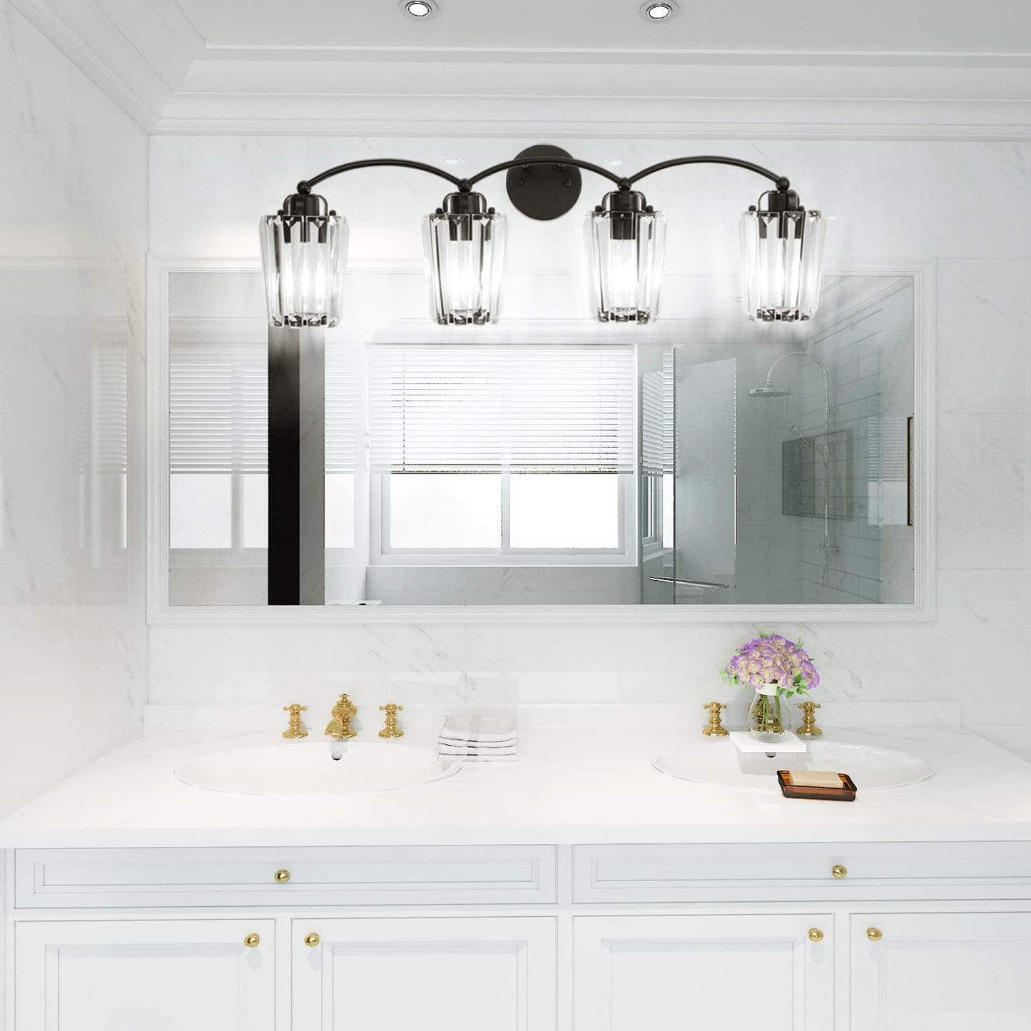 Aipsun Crystal Vanity Light Fixtures Black Bathroom Light Fixtures Crystal Wall Lights for Bathroom E26 Base (Exclude Bulb)