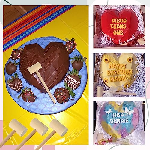 6Pack Small Wooden Hammers Halloween Decor for Chocolate Breakable Heart, Wooden Mallets for Chocolate Smashes for Chocolate Heart