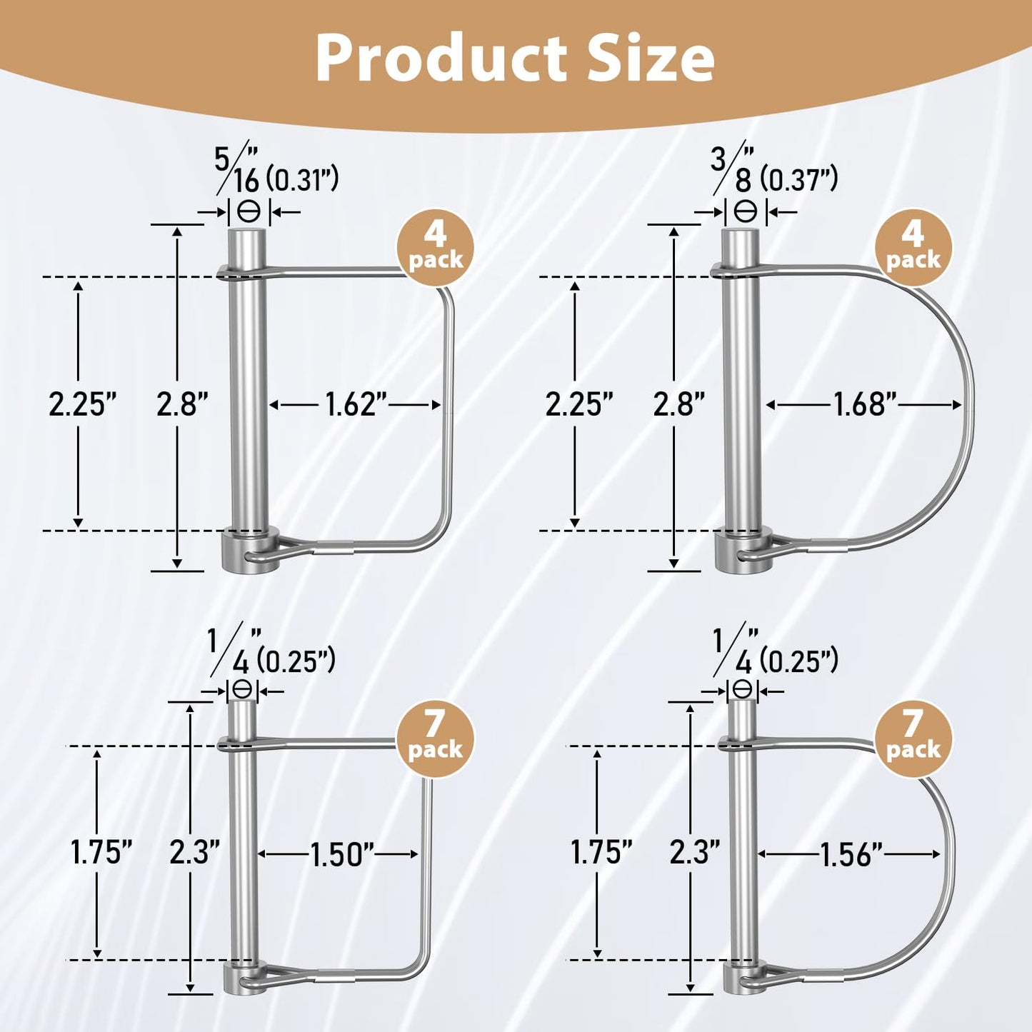 XOOL 22PCS Shaft Locking Pin, Zinc-Plated Heavy Duty Safety Pins, Trailer Coupler Pins, Square & Arch Shapes, Premium Carbon Steel