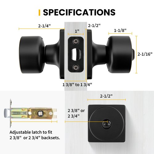 goldenwarm Matte Black Door Knobs Interior, Privacy Door Knob for Bedroom Door Knob, Black Interior Door Knobs Privacy Lock 8 Pack