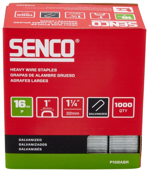 SENCO P15BABR 1-1/4" 16 Gauge 1" Crown Heavy Wire Staples, Galvanized Finish 1,000 Count Pack